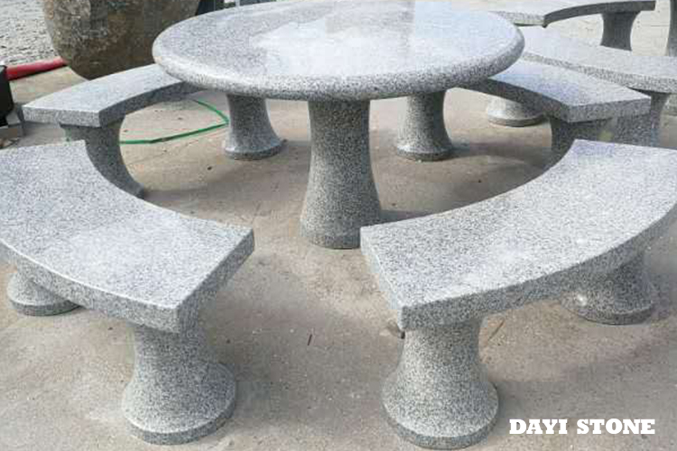 Light Grey Granite Table and benches Polished D=1200mm - Dayi Stone